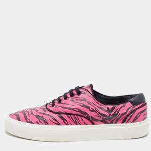 Saint Laurent Pink/Black Leather Zebra Print Venice Sneakers Size 43
