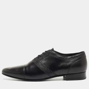 Saint Laurent Black Leather and Embossed Lizard Lace Up Oxfords Size 44