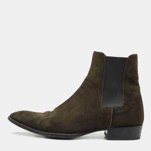 Saint Laurent Dark Green Suede Chelsea Boots Size 43