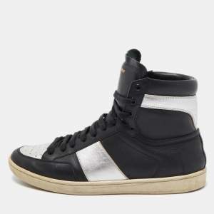 Saint Laurent Black/Silver Leather Court Classic SL/10h High Top Sneakers Size 42.5