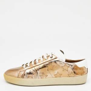 Saint Laurent Gold/White Leather Low Top Sneakers Size 42