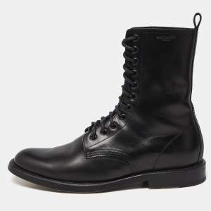 Saint Laurent Black Leather Rangers Combat Boots Size 45