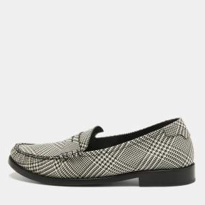 Saint Laurent Paris Black/White Coated Canvas Penny Slip On Loafers Size 45