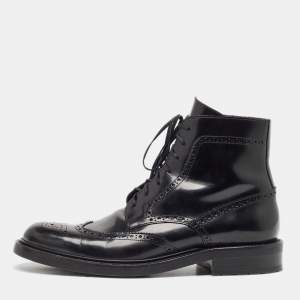 Saint Laurent Black Brogue Leather Ankle Boots Size 44
