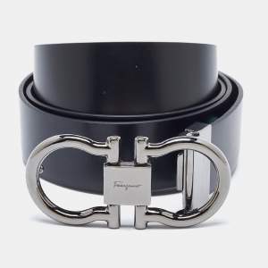 Pre Owned Salvatore Ferragamo Black/Brown Leather Cut to Size Reversible Gancini Belt