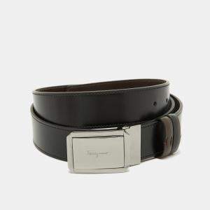 Pre Owned Salvatore Ferragamo Black/Brown Leather Cut to Size Buckle Belt