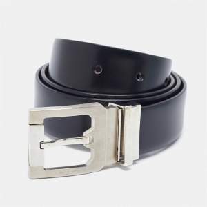 Salvatore Ferragamo Black/Dark Brown Leather Cut to Size Reversible Buckle Belt