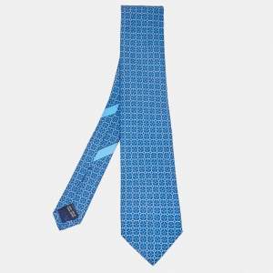 Salvatore Ferragamo Blue Printed Silk Tie