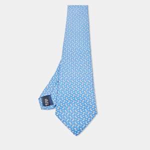 Salvatore Ferragamo Blue Printed Silk Tie 