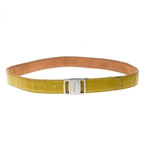 Pre Owned Salvatore Ferragamo Yellow Lizard Adjustable Buckle Belt 105cm