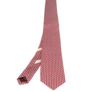 Pre Owned Salvatore Ferragamo Red Gancini Print Silk Tie