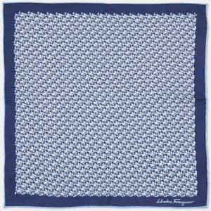 Pre Owned Salvatore Ferragamo Blue Print Silk Tie and Pocket Sqaure