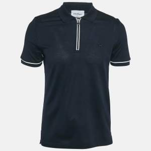 Salvatore Ferragamo Navy Blue Cotton Pique Polo T-Shirt S