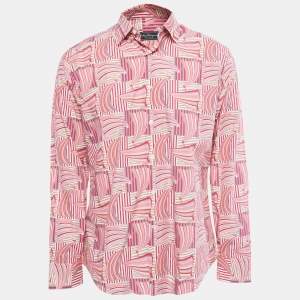 Salvatore Ferragamo Pink Sailboat Print Cotton Derby Fit Shirt L