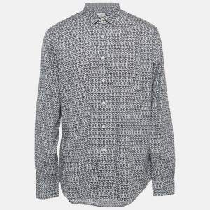 Salvatore Ferragamo Navy Blue Gancini Print Cotton Long Sleeve Shirt XL