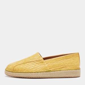 Salvatore Ferragamo Yellow Crocodile Leather Lampedusa Slip On Espadrille Size 43