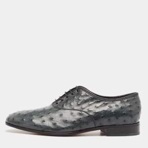Salvatore Ferragamo Grey Ostrich Leather Gris Oxfords Size 41.5