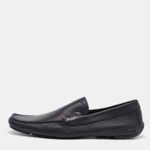 Salvatore Ferragamo Black Leather Gardel Slip On Loafers Size 41.5