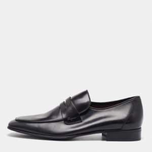 Pre Owned Salvatore Ferragamo Black Leather Slip On Loafers Size 41.5