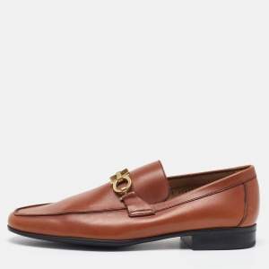 Pre Owned Salvatore Ferragamo Brown Leather Gancini Penny Loafers Size 41.5
