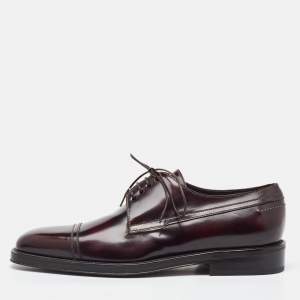 Pre Owned Salvatore Ferragamo Dark Burgundy Leather Lace Up Derby Size 41.5
