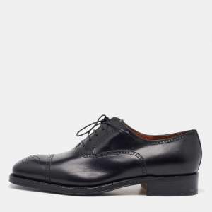 Salvatore Ferragamo Black Leather Brogue Wingtip Oxfords Size 41.5