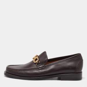 Pre Owned Salvatore Ferragamo Dark Brown Leather Gancini Slip On Loafers Size 41.5