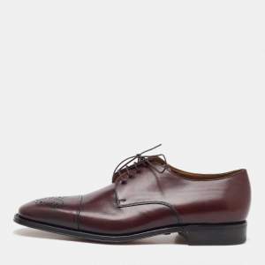 Pre Owned Salvatore Ferragamo Burgundy Leather Lace Up Derby Size 41.5