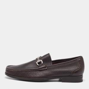 Salvatore Ferragamo Dark Brown Leather Gancini Loafers Size 41.5
