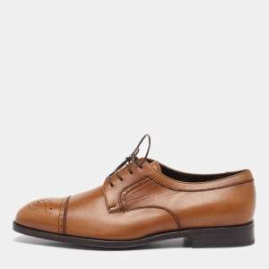 Salvatore Ferragamo Tan Leather Lace Up Brogue Derby Size 41.5
