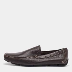 Salvatore Ferragamo Dark Brown Leather Slip On Loafers Size 41.5
