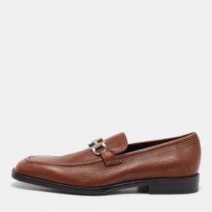 Salvatore Ferragamo Brown Leather Gancini Slip On Penny Loafers Size 41.5
