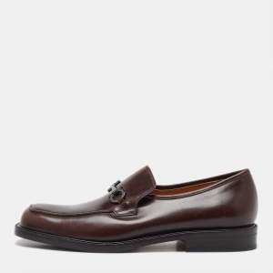 Salvatore Ferragamo Brown Leather Gancini Slip On Loafers Size 41.5