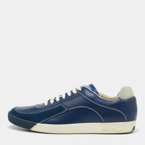 Salvatore Ferragamo Navy Blue Leather Low Top Sneakers Size 41.5