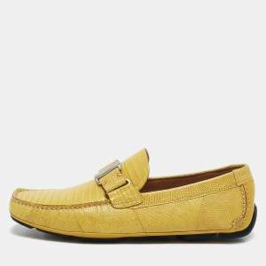 Salvatore Ferragamo Yellow Lizard Leather Sardegna Loafers Size 41.5