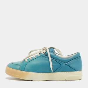 Pre Owned Salvatore Ferragamo Blue Leather Lace Up Sneakers Size 41.5