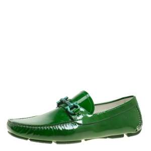 Salvatore Ferragamo Green Patent Leather Parigi Gancini Driver Loafers Size 42