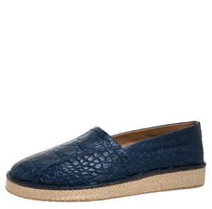 مملوكة مسبقًا Salvatore Ferragamo Blue Crocodile Leather Lampedusa Espadrilles Size 43.5
