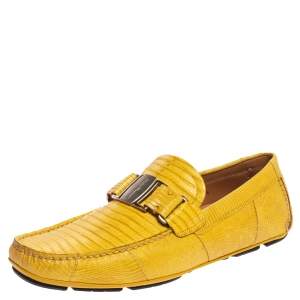 Pre Owned Salvatore Ferragamo Yellow Lizard Leather Sardegna Slip On Loafers Size 41.5