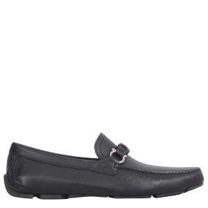 Pre Owned Salvatore Ferragamo Black Leather Gancini Driver Loafers Size US 8 EU 41