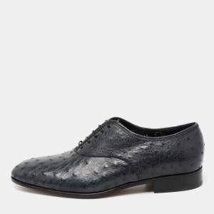 مملوكة مسبقًا حذاء أوكسفورد سالفاتوري فيراغامو غريس جلد نعام أخضر مزرق مقاس 41