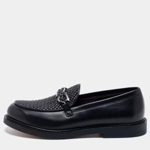 Salvatore Ferragamo Black Woven Leather Gancini Loafers Size 44 
