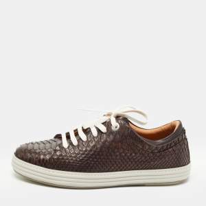 Salvatore Ferragamo Brown Python Leather Low Top Sneakers Size 40.5