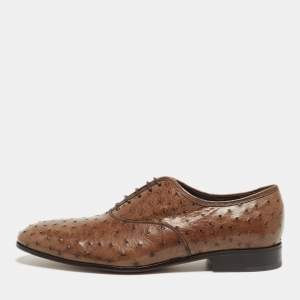Salvatore Ferragamo Brown Ostrich Gris Oxfords Size 44.5