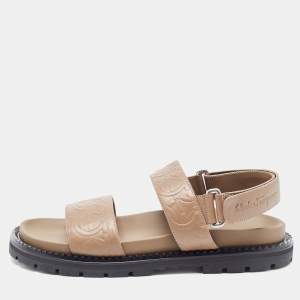 Salvatore Ferragamo Beige Embossed Leather Notorius Flat Sandals Size 44