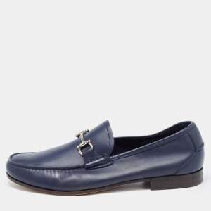 Pre Owned Salvatore Ferragamo Navy Blue Leather Giordano Loafers Size 45