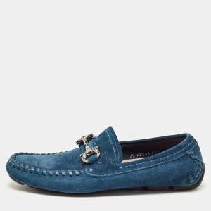 Salvatore Ferragamo Blue Suede Gancini Loafers Size 40.5