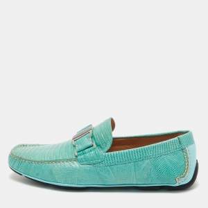 Salvatore Ferragamo Aqua Green Lizard Sardegna Loafers Size 41