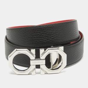 Salvatore Ferragamo Black/Red Leather Reversible Gancini Belt Cut to Size 