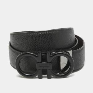 Salvatore Ferragamo Black/Dark Brown Leather Gancini Reversible Cut to Size Belt 